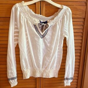 Miley Cyrus & Max Azria White Embroidered Peasant Blouse